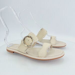 Dolce Vita Womens Alroy Slides Sandals Ivory Vegan Flats Gold Buckle Size 9.5